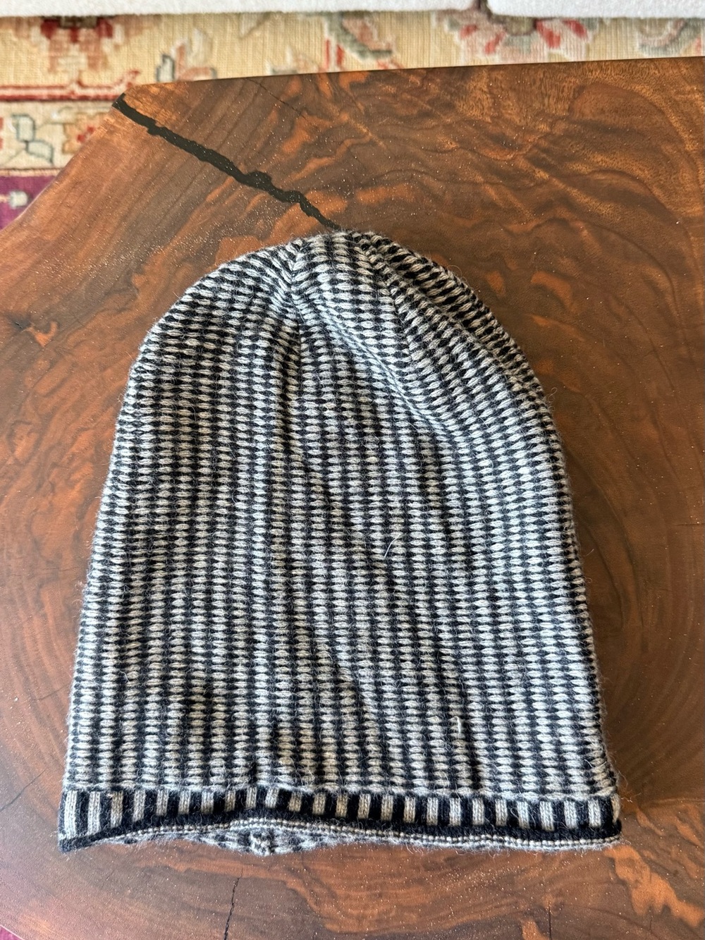 Portolano Women’s Striped Knit Beanie Hat - Black & Grey